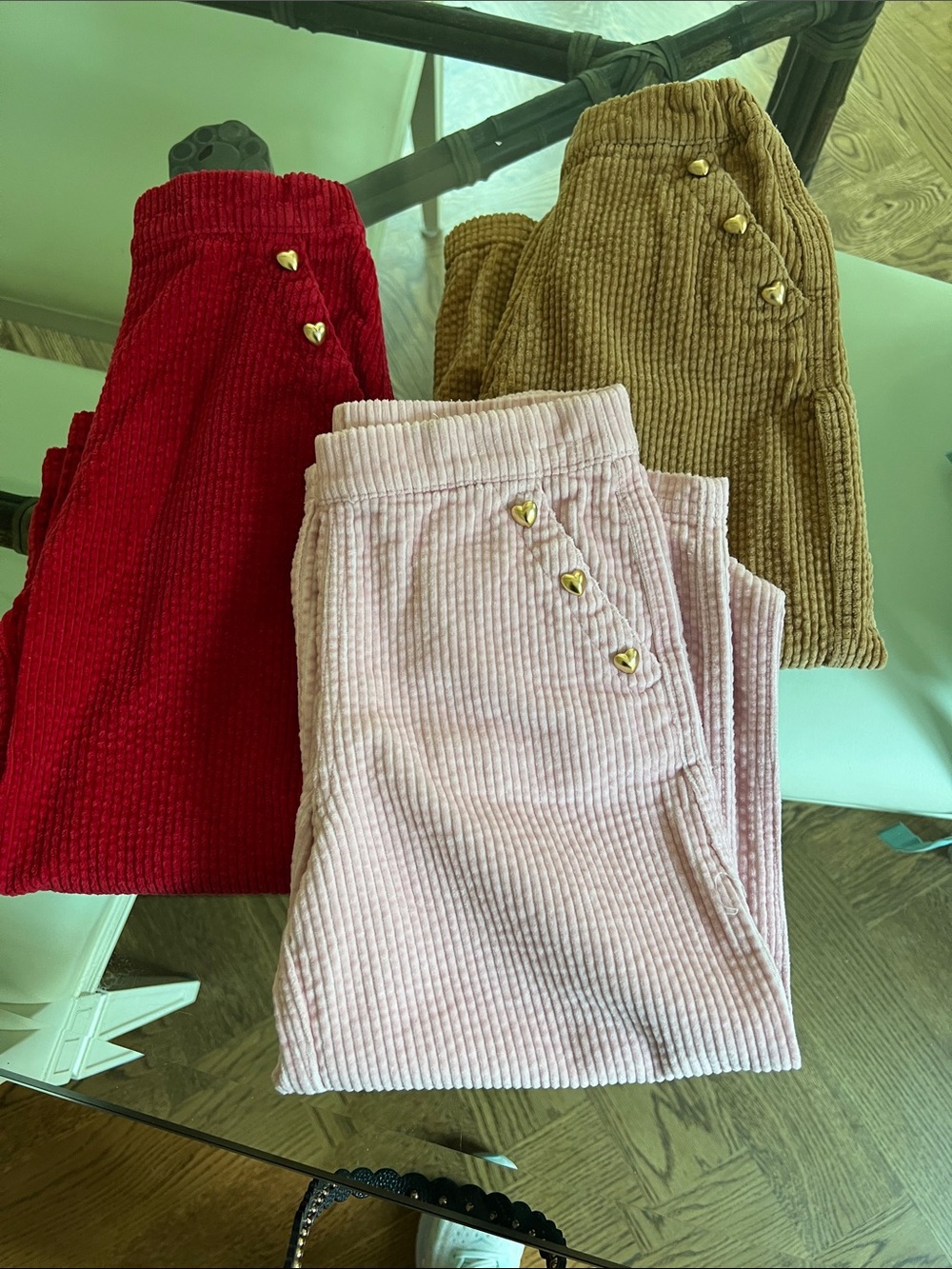 Set of 3: Old Navy Corduroy Heart-Button Kids Bottoms - Pink, Red, Tan